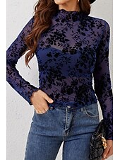 abordables Hauts sexy pour femmes-Femme Chemisier Plein mode manche longue Col Haut Hauts réguliers Vacances Sortie Maille Noir bleu marine Eté