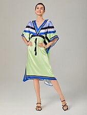 abordables Robes décontractées-robe ample à cordon coulissant en satin à motif géométrique