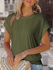 abordables T-shirt uni-T Shirt Femme Uni Élégant Décontracté Manches Courtes Col Ronde Tops Réguliers Quotidien Noir Blanc Vert Armée Vert Gris Été