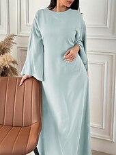 levne Jednoduché šaty-Dámské maxi šaty jednobarevné královská modrá modrá zelená léto jaro maxi šaty shift šaty kaftan šaty poloformální formální kancelář večírek běžné střih jednoduchý kulatý výstřih