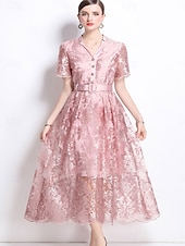 preiswerte Unter 129,99 $-A-Linie Quinceanera Kleider Elegantes Kleid Hochzeitsgäste Knöchellang Kurzarm V-Ausschnitt Polyester mit Stickerei