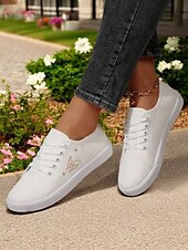 Χαμηλού Κόστους Γυναικεία Sneakers-γυναικεία λευκά εύκαμπτα πάνινα πάνινα παπούτσια – ελαφριά αναδιπλούμενα παπούτσια με κορδόνια για ταξίδια, περπάτημα και casual ντύσιμο