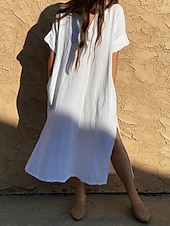 abordables Vestidos de playa-Bañadores para Mujeres Cubierta Vestido de Baño Bañador con Bolsillo Vacaciones Playa Ropa de Color Sólido Cuello en V Mangas Cortas Trajes de Baño