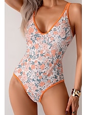 abordables Maillots de bain une pièce-Femmes Maillots de Bain Une Pièce Maillot de bain Dos nu Tenues de plage Été Léopard Fleur Fil en V Sans manches Maillots de bain