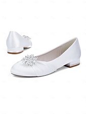 baratos Mãe da Noiva/Namorado-Mulheres Sapatos De Casamento Casamento Sapatilhas de casamento Cristais Sem Salto Ponta Redonda Moda Cetim Mocassim Prata Preto Branco