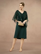 preiswerte Einfaches Kleid-A-Linie Brautmutterkleid Elegant V Ausschnitt Knielang Spitze Halbarm mit Spitze Einfarbig 2025