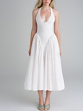 olcso Fehér alkalmi ruhák-Női Midi ruha Ballagási ruha Rakott ruha Boho esküvői vendégruha Elegáns Bodycon ruha Tömör szín Ujjatlan Kötőfék nyaka Fehér Nyár