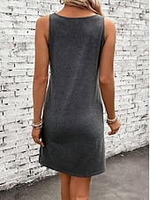 preiswerte Einfaches Kleid-Damen Mini Kleid Sommerkleid Urlaub Lässige Strand tägliche lockere Passform Herz Grafik ärmellos U-Ausschnitt Schwarz Sommer