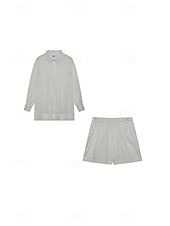 cheap Women’s Short Sets-Women&#039;s Active Basic Shirt Shorts Sets Long Sleeve Shirt Collar Solid Color Dubbele Rij Knopen Holiday Casual Daily Black White Yellow Summer Regular Fit