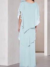 abordables Longueur du plancher-Robe mère de la mariée fourreau  colonne élégante à col bijou longueur sol chiffon floral à courte manche avec volants
