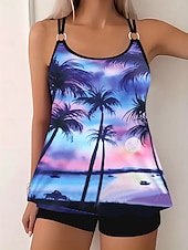 billiga Tankinis-Dam Plusstorlekar Badkläder Tankini 2 st Längre baddräkt Pojkeben Baddräkt Hög midja Stickat Stylish Sportig Paisley Genomskinlig Rund hals Ärmlös Baddräkter