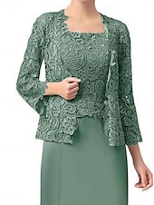 economico Sotto 129,99 $-Set di Abiti Madre della Sposa Abito da Ospite Matrimonio Elegante Semplice Collo Ampio Lunghezza Totale Poliestere Manica Lunga con Colore Solido