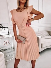 preiswerte Einfaches Kleid-Damen Mini Kleid A-Linien Kleid Blazer Kleid Arbeitskleid Cocktail Arbeit Reguläre Passform Grafik Ärmellos Rundhalsausschnitt Hellrosa Pink Rot Grün Sommer