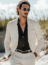 cheap Beach Suits-Men&#039;s Casual Summer Wedding Linen Suits Sky Blue Sage Daily Lightweight Solid Colored Standard Fit 2 Piece Single Breasted One-button