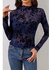 abordables Hauts sexy pour femmes-Femme Chemisier Plein mode manche longue Col Haut Hauts réguliers Vacances Sortie Maille Noir bleu marine Eté