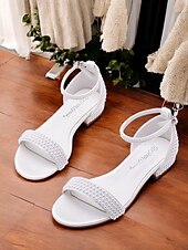 abordables Occasionnel-sandales de mariage plates en perles blanches pour femmes - chaussures de mariée élégantes avec bride à la cheville