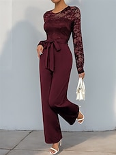 billiga Mammas jumpsuits-Jumpsuit  Byxdress Brudens Mor Elegant Avslappnad Juvel Hals Golvlängd Polyester Lång Ärmar med Spets 2025