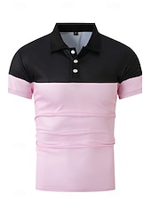 cheap Men&#039;s Classic Polo-Men&#039;s Golf Shirt Golf Polos Shirts Work Business Lapel Short Sleeve Modern Comfortable Color Block Patchwork Buttons Summer Spring Regular Fit Wine Pinky Yellow Blue Green Light Sky Blue Golf Shirt