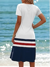 preiswerte Streifen- und geometrische Kleider-Damen Mini Kleid T-Shirt Kleid Tee Kleid Shift Kleid Formal Urlaub Täglich Regulärer Fit Grafisch Streifen Meer Kurzarm Rundhalsausschnitt Marineblau Sommer Frühling