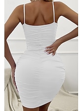 cheap White Graduation Dresses-Women&#039;s Mini Dress White Dress Graduation Dress Bodycon Slip Dress Fashion Party Birthday Date Regular Fit Plain Sleeveless Spaghetti Strap Black White Wine Red Summer