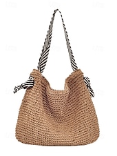 preiswerte Handtaschen und Tragetaschen-Damen-Umhängetasche aus gewebtem Stroh – Strandtasche im Boho-Chic-Stil mit Riemen im Zebramuster, leichte Sommerhandtasche für Reisen, Urlaub und Freizeitausflüge