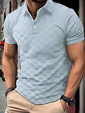 preiswerte Klassisches Poloshirt für Herren-Herren Golfshirt Golf Poloshirts Arbeit Lässig Revers Kurzarm Basic Modern Karomuster Patchwork Knöpfe Sommer Normale Passform Schwarz Weiß Dunkelmarine Grau Leicht Blau Golfshirt