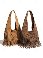 cheap Handbag &amp; Totes-Women&#039;s Boho Fringe Shoulder Bag Hobo Handbag – Vintage Faux Suede Handbag for Music Festivals, Casual Outings &amp; Travel