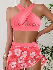 cheap Bikini Sets-Women&#039;s Swimwear Bikini 2 Piece Cheeky Swimsuit Push Up Knitted Vacation Tropical Floral Color Block Halter Neck Sleeveless Bathing Suits