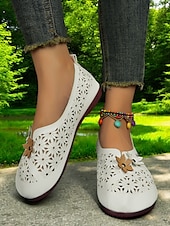 cheap Women's Flats-Wide-Fit Floral Cutout Slip-On Flats for Women - Breathable Comfort Barefoot Shoes for Bunion Relief &amp; Daily Wear