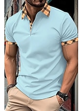 cheap Men&#039;s Classic Polo-Men&#039;s Golf Shirt Golf Polos Shirts Formal Work Lapel Short Sleeve Modern Comfortable Color Block Patchwork Buttons Summer Spring Regular Fit Wine Apricot Black White Dark Navy Orange Golf Shirt