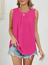 billige Tanks og camisole til kvinner-Dame Skjorte Bluse Helfarge Stilfull Fritid Ermeløs Crew-hals Vanlige topper Daglig Svart Hvit Rosa Vin Grønn Sommer Vår