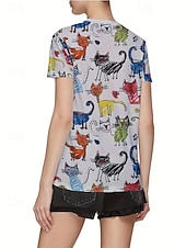 halpa Eläimet tee-Naisten T-paita Kesän yläosat Painettu Kuvitettu Kissa Klassinen Vapaa-aika Lyhythihainen Tiukka pyöreä kaula-aukko Rajaa topit Päivittäin Viikonloppu Sateenkaari Kesä Kevät Syksy