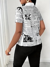 economico Top da Lavoro per Donne-Blusa Per donna Nero Bianco Rosa Giornale Fibbia Stampa Quotidiano Elegante Scollo a V Vestibilità regolare S