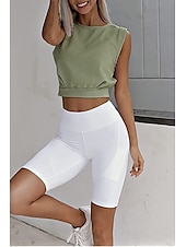 cheap Blouses &amp; Shirts-Women&#039;s Blouse Plain Casual Sleeveless Crew Neck Regular Tops Daily Holiday Going out Ruched Black White Army Green Summer