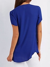 cheap Plain tee-Women&#039;s T Shirt Solid Color Plain Fashion Modern Casual Short Sleeve V Neck Regular Tops Daily Weekend Zipper Black White Pink Wine Royal Blue Summer