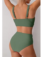 abordables Ensemble de bikinis-Femmes Maillots de Bain Bikini Maillot de bain Froncé Taille haute Tropical Tenues de plage Uni Fil en V Sans manches Maillots de bain