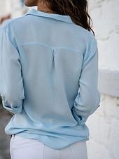 cheap Women&#039;s Plain Tops-Women&#039;s Shirt Solid Color Stylish Basic Casual Long Sleeve Shirt Collar Regular Tops Work Daily Buttons Black White Yellow Light Blue Summer Spring