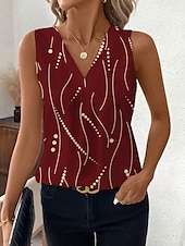 ieftine Top cu dungi și geometric-Top pentru femei cămașă fără mâneci cu buline grafice stil casual guler în V topuri regulate imprimeu zilnic alb roșu albastru verde bej vară