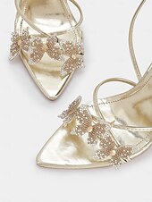 Χαμηλού Κόστους Σανδάλια με τακούνι-Γυναικεία πέδιλα στιλέτο με κορδόνια πεταλούδα – ψηλοτάκουνα στρας για πάρτι και χορό