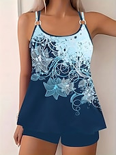 billiga Tankinis-Dam Plusstorlekar Badkläder Tankini 2 st Längre baddräkt Pojkeben Baddräkt Hög midja Stickat Stylish Sportig Paisley Genomskinlig Rund hals Ärmlös Baddräkter