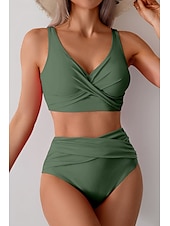 abordables Ensemble de bikinis-Femmes Maillots de Bain Bikini Maillot de bain Froncé Taille haute Tropical Tenues de plage Uni Fil en V Sans manches Maillots de bain