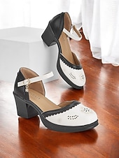 preiswerte Mary Jane Pumps-Damen-Mary-Jane-Pumps im Retro-Stil der 1950er Jahre in Braun und Weiß – elegantes Cut-out-Design für den Alltag, Verabredungen zum Kaffeetrinken und legere Bürosituationen