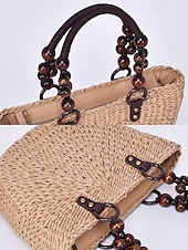 levne Kabelky a tote tašky-dámská ručně tkaná taška ze slámy – boho letní plážová kabelka s dřevěnými korálkovými uchy, ležérní velkokapacitní taška přes rameno na dovolenou, nákupy a cestování