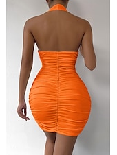 abordables Robes de Diplôme-Femmes Mini Robe Robe Blanche Robe de remise des diplômes Moulant Robe à col licou Mode Vacances Remise des Diplômes Sortir Coupe régulière Uni Sans manches Col Halter Noir Blanche Orange Été