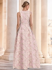 baratos AZUL-Linha A Vestidos de noite Elegante Vestido Formal Casamento Longo Sem Manga Decote V Fibra Sintética com Estampa floral Fenda Bolsos 2025