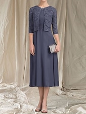 abordables Longueur du thé-Robe Mère de la Mariée A-Line Deux Pièces Invité de Mariage Élégante Col Arrondi Longueur Thé Chiffon Dentelle Manches 3/4 avec Robe Midi Ruchée en Dentelle 2025