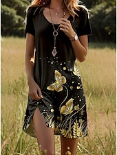 cheap Animals Dress-Women&#039;s Mini Dress T Shirt Dress Tee Dress A Line Dress Summer Dress Vacation Casual Daily Weekend Regular Fit Graphic Butterfly Short Sleeve Crew Neck Black Summer Spring