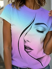 cheap Tie Dye&amp;Gradient tee-Women&#039;s T Shirt Graphic Abstract Stylish Casual Short Sleeve Round Neck Regular Tops Daily Weekend Print Pink Blue Purple Green Summer Spring