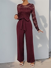 billiga Mammas jumpsuits-Jumpsuit  Byxdress Brudens Mor Elegant Avslappnad Juvel Hals Golvlängd Polyester Lång Ärmar med Spets 2025