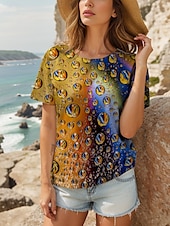 cheap Art&amp;Design tee-Women&#039;s T Shirt Ombre Graphic Polka Dot Stylish Casual Short Sleeve Round Neck Regular Tops Daily Weekend Print Yellow Summer Spring